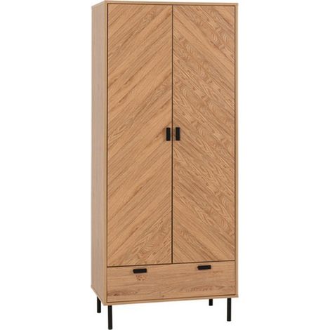 Leon 2 Door 1 Drawer Wardrobe - L47 x W80 x H190.5 cm - Medium Oak Effect