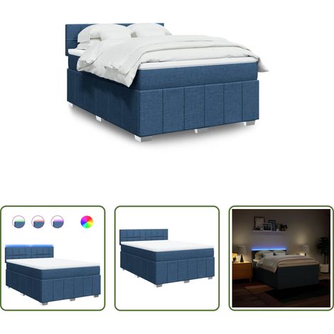vidaXL Surmatelas -  Sommier à lattes de lit avec matelas Bleu 140x200 cm Tissu (1/5)