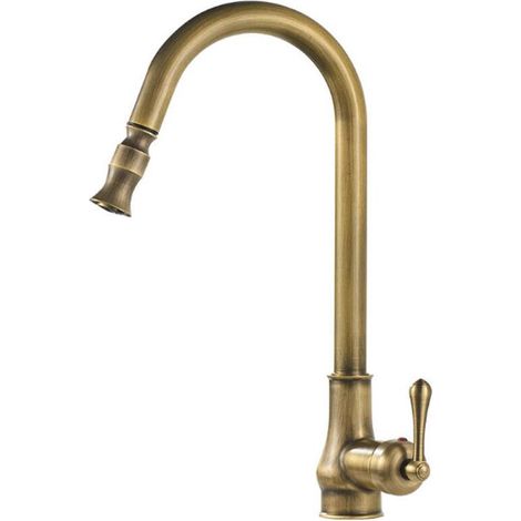 Robinet de cuisine noir en laiton massif, mitigeur monotrou orientable, bec extractible 360°, finition mate, mélangeur eau chaude/froide, pratique et moderne (1/4)