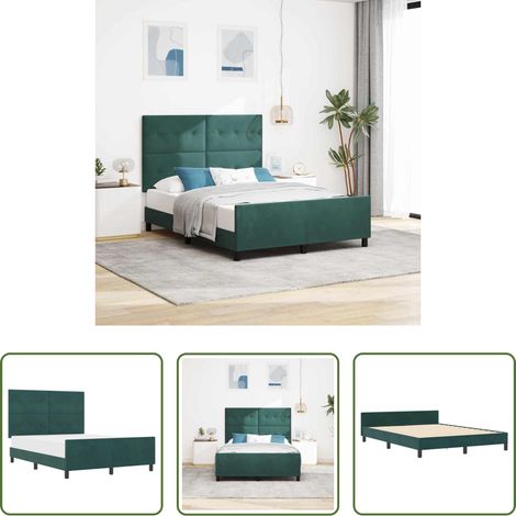 vidaXL Kopfteil - Boxspringbett mit Kopfteil Dunkelgrün 140 x 190 cm Samt (1/5)