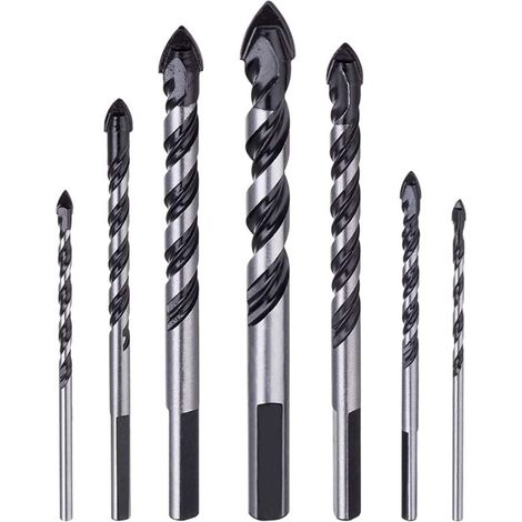 Lot de 7 forets à maçonnerie en carbure de tungstène pour porcelaine, carrelage, béton, mur de brique, verre, miroirs, plastique, maçonnerie et bois (3 4 5 6 8 10 12 mm)-LIAIKI (1/5)
