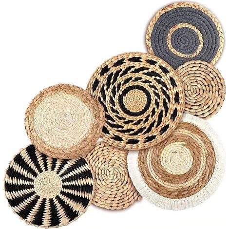 Runde Wanddekoration – Korb aus Naturstroh – Boho-Stil für Schlafzimmer, Wohnzimmer, Badezimmer – 7er-Set (1/5)