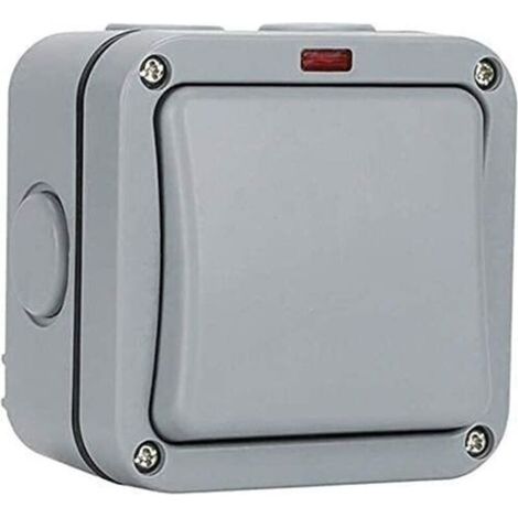 Interrupteur extérieur étanche - Interrupteur de commande - Voyant lumineux - 20A - IP65 adapté pour jardin, atelier, balcon, gris
