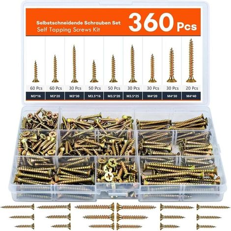 Assortiment de 360 vis à plaques de plâtre (dorées) (1/4)