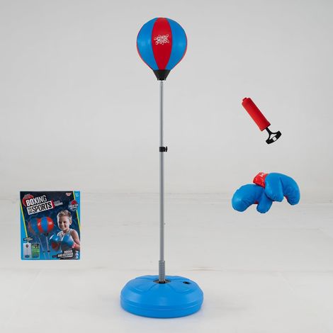 GOPLUS Sac de Frappe sur Pied, Hauteur Adjustable, Socle Stable pour Sable ou Eau, Punching-Ball avec Gants et Pompe, Evacuer Stress pour Adultes et Enfants 8 Ans+ (122-154 cm) (Bleu)