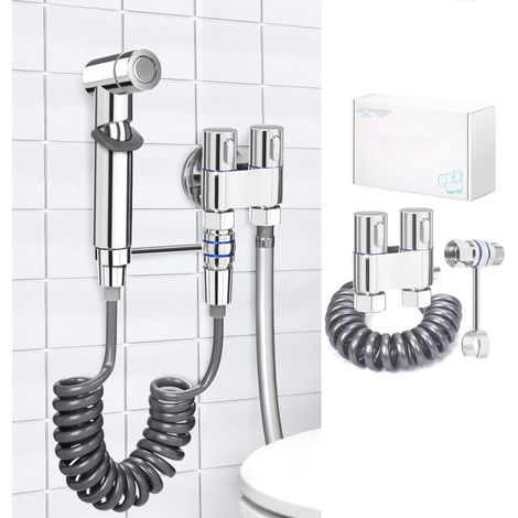 Kit Douchette WC, Douchette Toilette WC avec Vanne 3 Voies (1/2"-3/8"), Poignée Chromée, Douchette WC Kit Complet pour Hygiène Personnelle et Nettoyage des Couches (1/5)