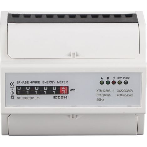 1 dreiphasiger digitaler elektronischer Stromzähler, 220 V/380 V, 4-adrig, 7-polig, DIN-Schienenmontage, 15 (60) A (1/5)