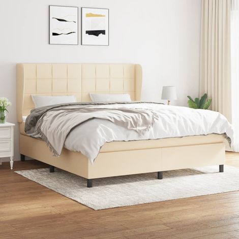 Sommier à lattes de lit avec matelas Crème 180x200 cm Tissu (1/5)
