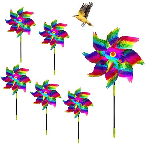 Lot de 6 moulins à vent contre les pigeons, anti-oiseaux, répulsif contre les oiseaux, protection contre les pigeons, balcon, anti-cornes, moulin à vent pour cour et champ (dégradé de couleur) (1/5)