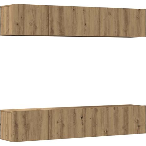 Conjunto de 4 muebles modernos de pared para TV con un diseño minimalista 80 x 30 x 30 cm fabricados en madera de roble de ingeniería hechos a mano 020055855 (1/5)