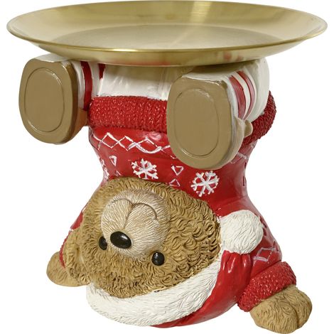 Decoris Weihnachtsdeko Serviertablett mit Bär 20 x 20 x 18,5 cm rot