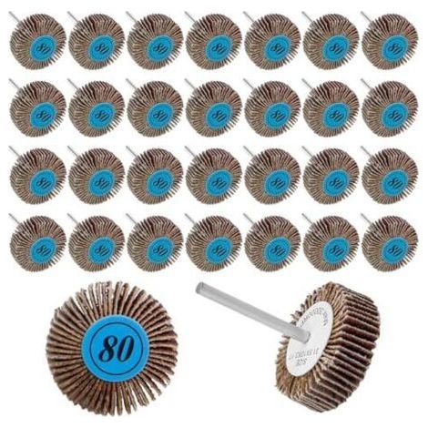 30 Pièces Roues à Lamelles, Grain 80 Meule de Cent Pages, Roue Polissage, Disques Lamelles Abrasifs, Meulage Accessoires pour Outils Rotatifs - (1/5)