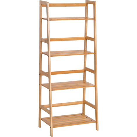 Étagère en bambou 4 étagères, bibliothèque échelle design naturel, 48L x 31,5l x 120H cm (1/5)