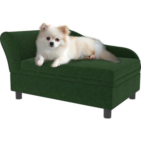 Canapé Chien Chat sur Pied avec Coffre de Rangement Style Moderne Coussin d'assise Amovible Grand Confort 76 x 45 x 43 cm Vert (1/5)