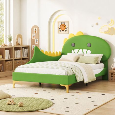 Letto per bambini 90 x 200 cm con dinosauro cartoon, PU e MDF, verde DESVIAE (1/5)