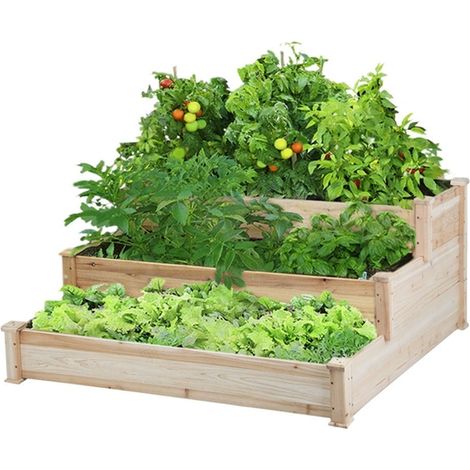 Yaheetech Fioriera da Esterno 3 Livelli in Legno da Giardino Balcone Lettino per Piante da Giardino Giardinaggio Letto Orto in Legno Naturale Fioriera Portapiante 120 x 120 x 56 cm