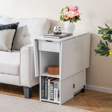 Table d’Appoint Pliante 2 Roulettes Console Abattants Petits Espaces Blanc CW82691 (1/3)