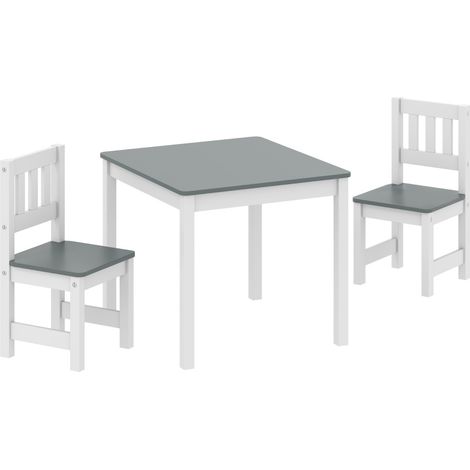 CHICFURN Mesa infantil con 2 sillas 56 x 52 x 48 cm gris, MDF y pino, 3 a 8 años (1/5)