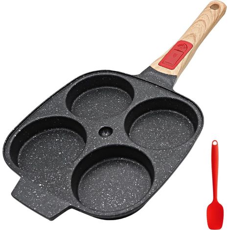 Poêle à Pancakes Induction avec Poignée Amovible, Poêle Antiadhésive en Aluminium à 4 Trous pour Mini Crêpes - Noir (1/5)