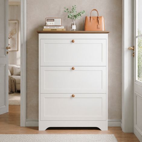 Meuble chaussures à 3 abattants, 87 x 26 x 120 cm, MDF, blanc HAVRYA (1/5)