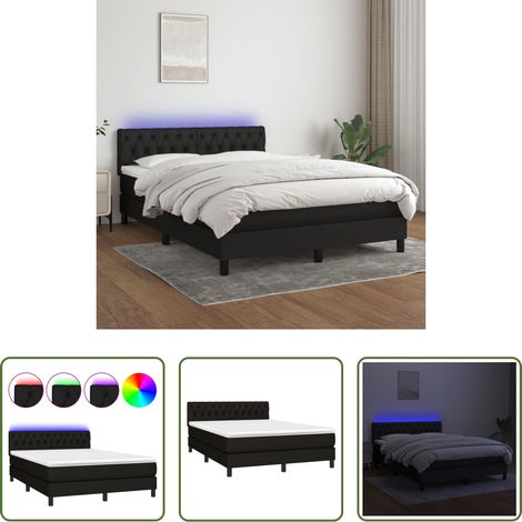 Sommier tapissier - Sommier à lattes de lit avec matelas LED Noir 140x190 cm Tissu (1/5)