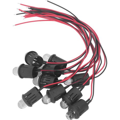 Lot de 10 voyants LED 10mm 12V rouge avec fil étanche pour bateau et voiture, indicateur lumineux auto (1/5)