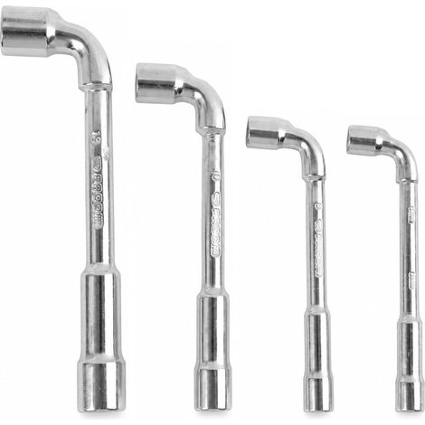 Lot de 4 - Clé à pipe - Acier Chrome Vanadium - Double embout hexagonal - Usage professionnel et domestique - Argent - 7x8x10x13 cm (1/5)