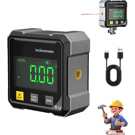 Digitale Taschenwasserwaage, Winkelmesser, Neigungsmesser, professionelles Digitaldisplay, Winkelmesser, elektronische 360°-Magnetwasserwaage, Laser (1/5)