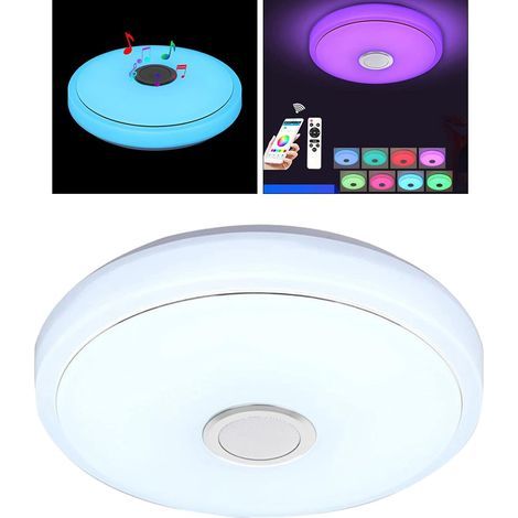 Plafonnier LED 38W Dimmable avec Télécommande et Haut-parleur Bluetooth - Changement de Couleur RGB - Lampe de Plafond pour Cuisine, Chambre, Salle de Bain, Salon - Ø33cm (1/5)