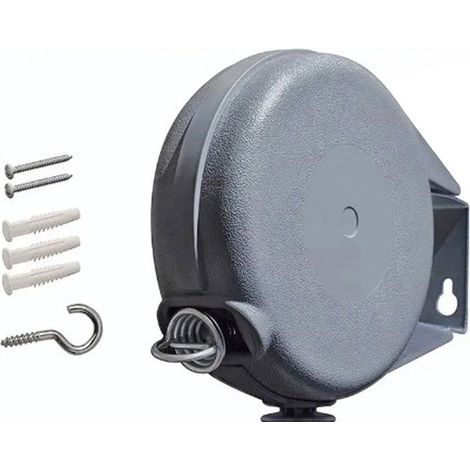 Corde à linge rétractable, 15 mètres de long, supporte jusqu'à 13,6 kg, fixation murale, corde à linge simple, couleur gris argenté. (1/5)