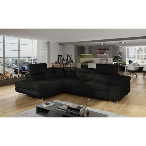 Ecksofa Schlafsofa SARRA in Stoff Sawana Schwarz Ottomane Links (1/5)