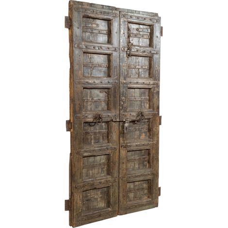 Biscottini – Porte d'entrée en teck massif et fer – Dimensions 200x113x9 cm – Style médiéval unique pour intérieur/extérieur