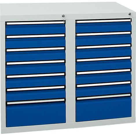 Stumpf Schubladenschrank Serie STS 410, 14 Schubladen enzianblau (12x100, 2x200mm) (1/5)