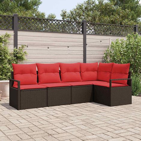 Sofa Set 5 pcs Braun Poly-Rattan