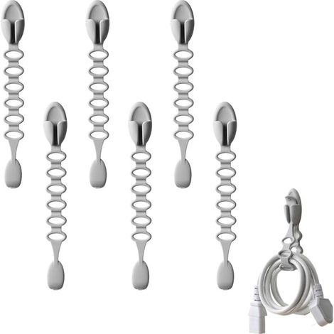 Organizzatore di cavi riutilizzabile – Set da 6, grigio, versatile per cucina e casa, realizzato in plastica morbida e resistente