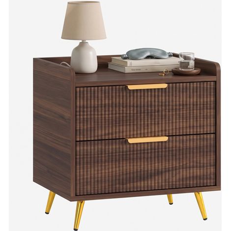 HOMCOM Bedside Table with 2 Drawers for Bedroom, Living Room, Walnut Brown (1/5)