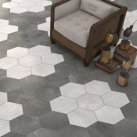 Aelle - Carrelage sol / mur hexagonal effet béton gris RIFT HEXAGONO GRAFITO - Vendu par boîte de 0.504 m²