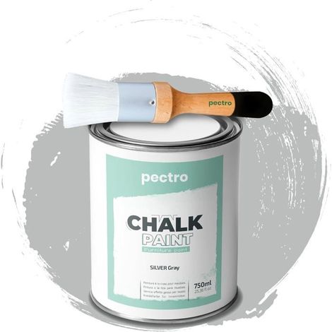 Pittura a Gesso - PECTRO - GRIGIO ARGENTO - 750ml - Pennello in Legno - Finitura Opaca