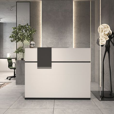 Rezeptionstheke Front Desk Empfangstheke mit beweglichen Regalen, und Tresen, abschließbare Schublade, Schwarze Bänder, für Lobby Salon Weiß (1/5)