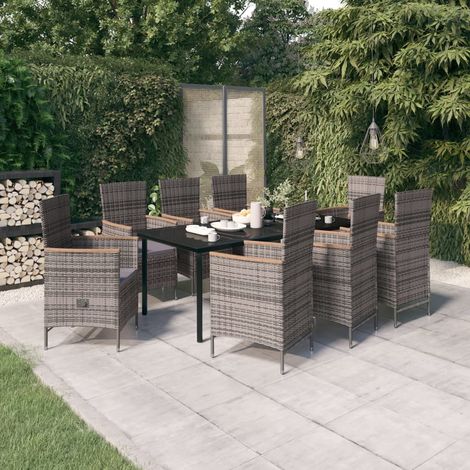 Ensemble Table et Chaise de Jardin Salon de jardin avec coussins 9 pcs Gris 24601 (1/5)