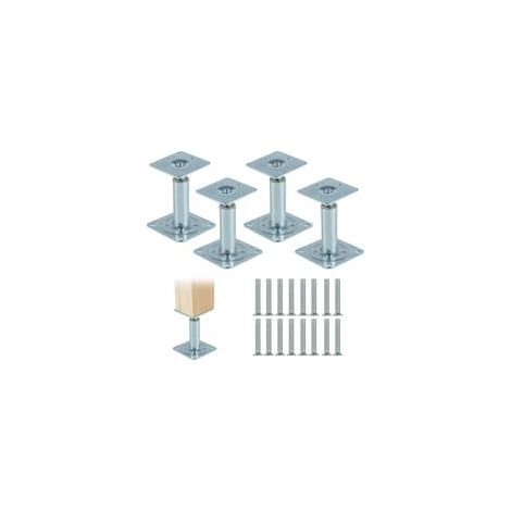 Support Poteau Bois Réglables 100-130 mm, 4 Pièces Supports de Poteau en Acier Galvanisé épaissie, Pied de Support pour Clôtures, Abris, Terrasses, Carports, Pergolas, Tonnelles de Jardin (1/5)