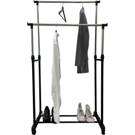 Kleiderwagen 75x155x43cm 2-fach Kleiderstange Garderobenständer Stange mit Rollen neu (1/2)