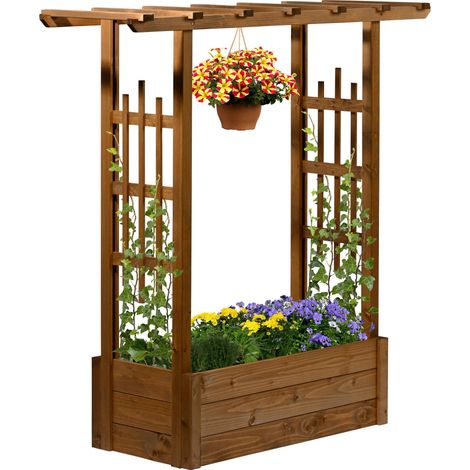 Jardinière pergola avec tuteur intégré Jardinière surélevée en Bois d'épicéa Grande jardinière 117 x 39 x 119 cm Marron (1/4)