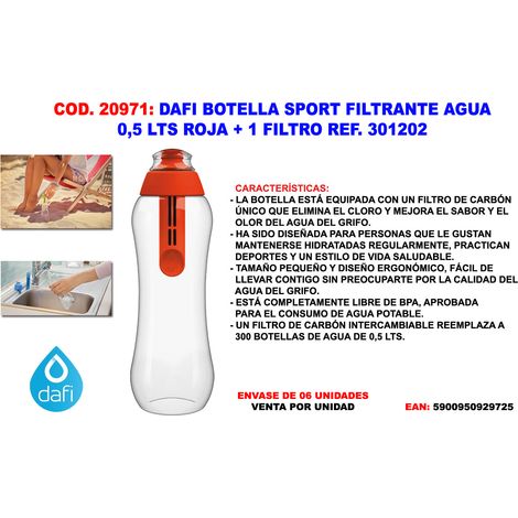 Dafi botella filtrante agua 0.5 l roja + 1 filtro
