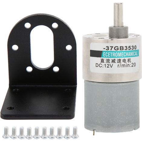 Moteur à courant continu 12V XD37GB3530 avec support, micro engrenage faible vitesse 20tr/min, couple élevé, aimant permanent, réducteur compact pour bricolage robotique. (1/5)