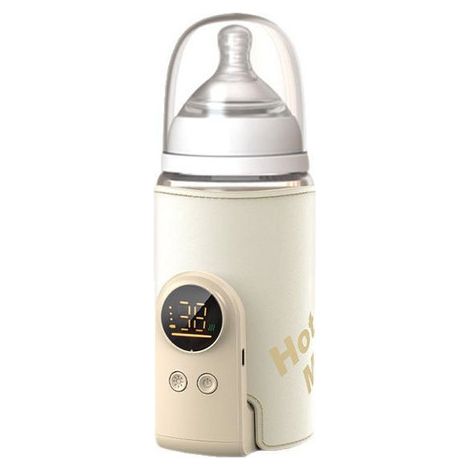 Chauffe-biberon nomade - Chauffe-biberon portable - Modèle rechargeable sans fil par USB - Chauffe-biberon réglable - Blanc cassé - Plastique (1/5)