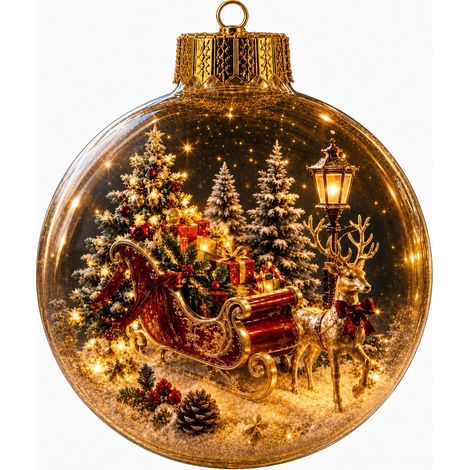 Boule à neige lumineuse 3D en acrylique transparent, décoration de Noël avec scène intérieure illuminée, à suspendre au sapin pour les fêtes de fin d'année (1/5)