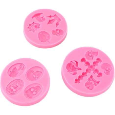Moule en Silicone Halloween 3 Pièces - Crâne, Château, Masque pour Pâte à Sucre, Résistant et Antiadhésif (1/5)