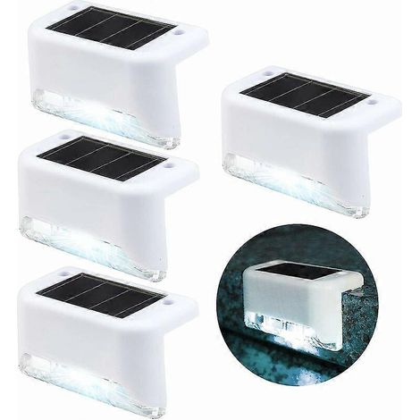 Lampes de marche, appliques murales solaires LED, lampes d'escalier étanches pour intérieur et extérieur, lampes de clôture (lot de 4, blanc) (1/5)