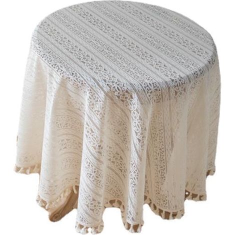 BEBUSINGOTO Weiße Tischsets aus Häkelspitze – waschbare Tischdecke aus Polyester-Jacquard für Partys (weiß, rund, 130 cm) (1/5)